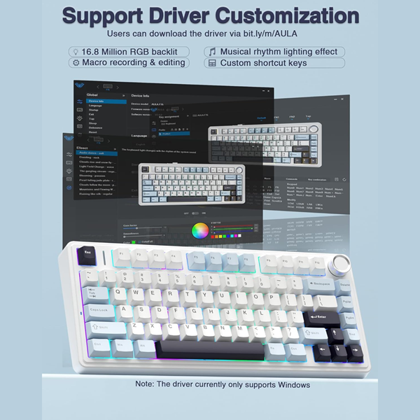 AULA F75 75% Wireless Trio Mode Mechanical Gaming Keyboard With Knob | Cedar Green, Reaper Switch (F75CGR) - Image 8