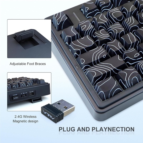 AULA F75 75% Wireless Trio Mode Mechanical Gaming Keyboard With Knob | Black Contour, Star-Vector (Seiya) Switch (F75BCS) - Image 3