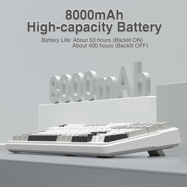 AULA F99 Tri-Mode (2.4G/Wired/BT) Hot Swappable RGB Wireless Full Size Mechanical Gaming Keyboard | Grey White, Graywood Switch (F99GrWW) - Image 4