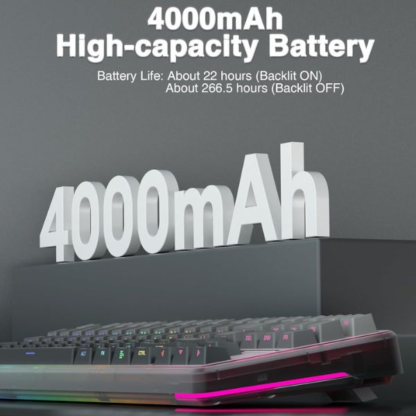 AULA F87 Side-Engraved Keycaps Wireless Tri Mode (2.4GHz/Type-C/BT) RGB Mechanical Gaming Keyboard | Gradient Gray, Space Crystal Switch (F87GrC) - Image 3