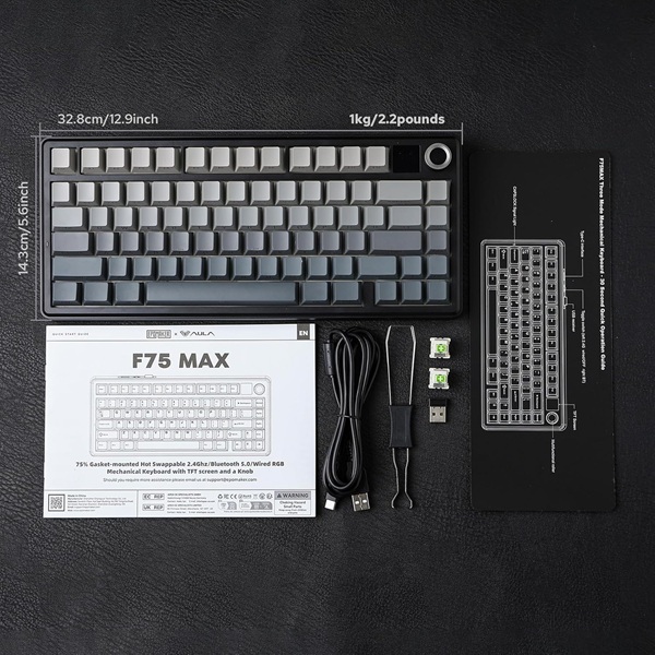 AULA F75 Max Side-Engraved Keycaps Wireless 3 in 1 Mechanical Gaming Keyboard with Screen & Knob | Gradient Gray, Reaper Switch (F75MaxGrR) - Image 2