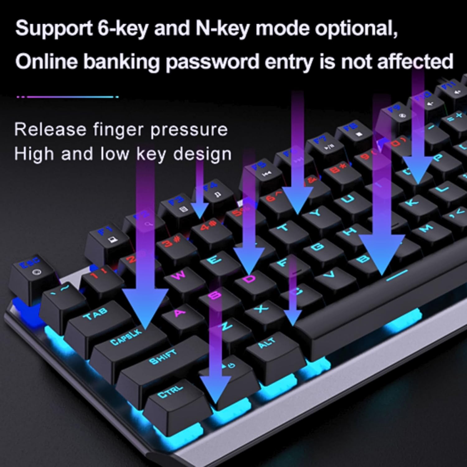 AULA F2066-II USB Full Size Wired Mechanical Gaming Keyboard Black Clicky Blue Switches - Image 3