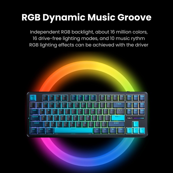 AULA F87 Wireless Tri Mode (2.4GHz/Type-C/BT) RGB Mechanical Gaming Keyboard |Blue+Black+Cyan, Graywood V4 Switch (F87CW) - Image 2