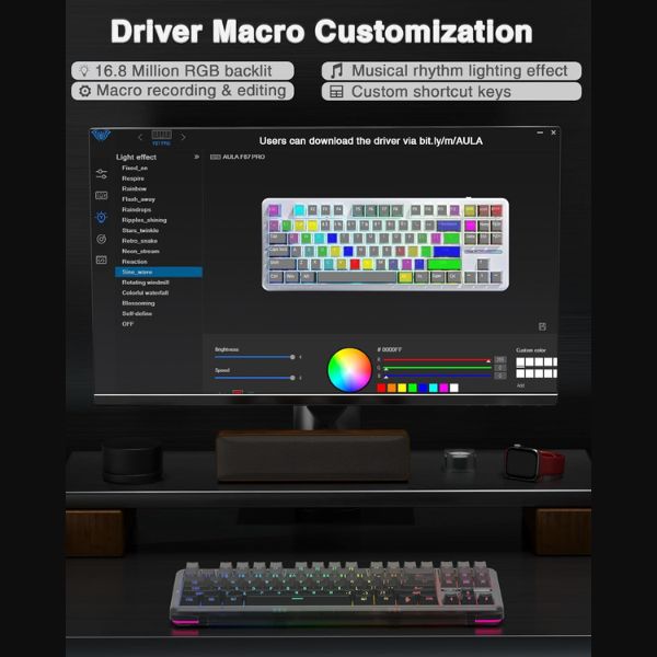 AULA F87 Side-Engraved Keycaps Wireless Tri Mode (2.4GHz/Type-C/BT) RGB Mechanical Gaming Keyboard | Gradient Gray, Space Crystal Switch (F87GrC) - Image 2