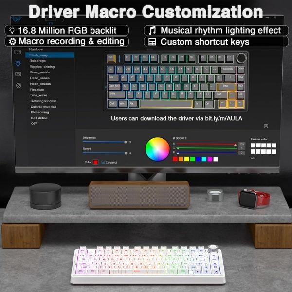 AULA F75 75% Wireless Trio Mode Mechanical Gaming Keyboard With Knob | White Contour, Star-Vector (Seiya) Switch (F75WCS) - Image 2