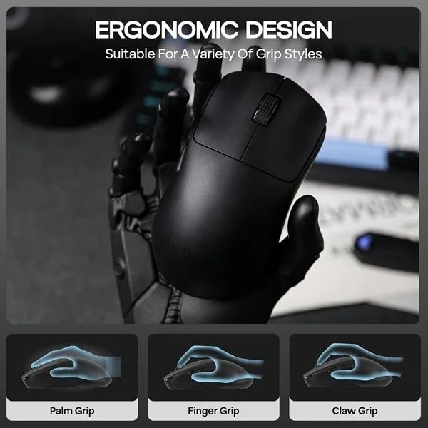 AULA SC800 TRI-MODE WIRELESS 2.4G/WIRED/BLUETOOTH ULTRA-LIGHTWEIGHT GAMING MOUSE | 37GRAMS, ADJUSTABLE 26000 DPI, PAW3395 SENSOR, 8000 POLLING RATE, ULTRA-PRECISE & DURABLE FOR GAMING | BLACK (SC800B) - Image 8